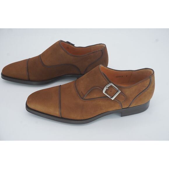 Magnanni Brown Suede Monk Strap Slip On Loafers Size 8 Saddle shoe 10043